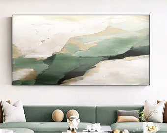 Moderne groene golven canvas kunst aan de muur, hedendaagse minimale kunstwerken op canvas, luxe woonkamer kunst, slaapkamer muur deco, aangepaste kunstwerken