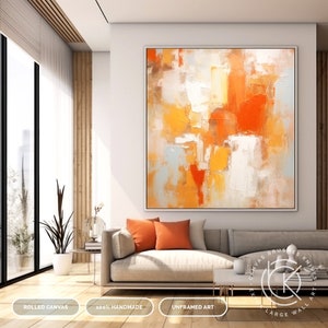 Extra Large Original Orange Abstract Artwork On Canvas, Modern Orange Canvas Wall Art Decor, Extra Large Boho Art Deco For Office & Home