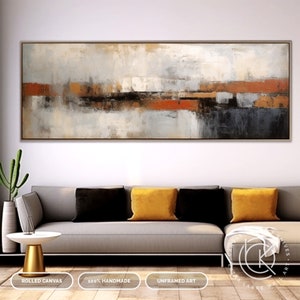 Large Horizontal Landscape Painting On Canvas, Large Abstract Wall Art, Fancy Painting For Bedroom, Unique Modern Panoramic Artwork
