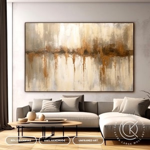 Super Large Brown Beige Landscape Wall Art, Original Hand-Drawn Abstract Painting, Unique Living Room Decor, Spiritual Room Art