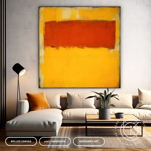 Yellow & Orange Color Block Abstract Artwork On Canvas, Hand-Painted Canvas Painting For Modern Decor, Extra Large Minimalist Wall Art