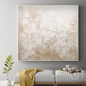 Beige & White Abstract Painting on Canvas, Minimalist White Canvas Wall ...
