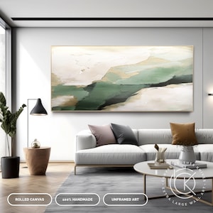 Modern Green Waves Canvas Wall Art, Contemporary Minimal Artwork On Canvas, Luxury Living Room Art, Master Bedroom Wall Deco, Custom Artwork image 8
