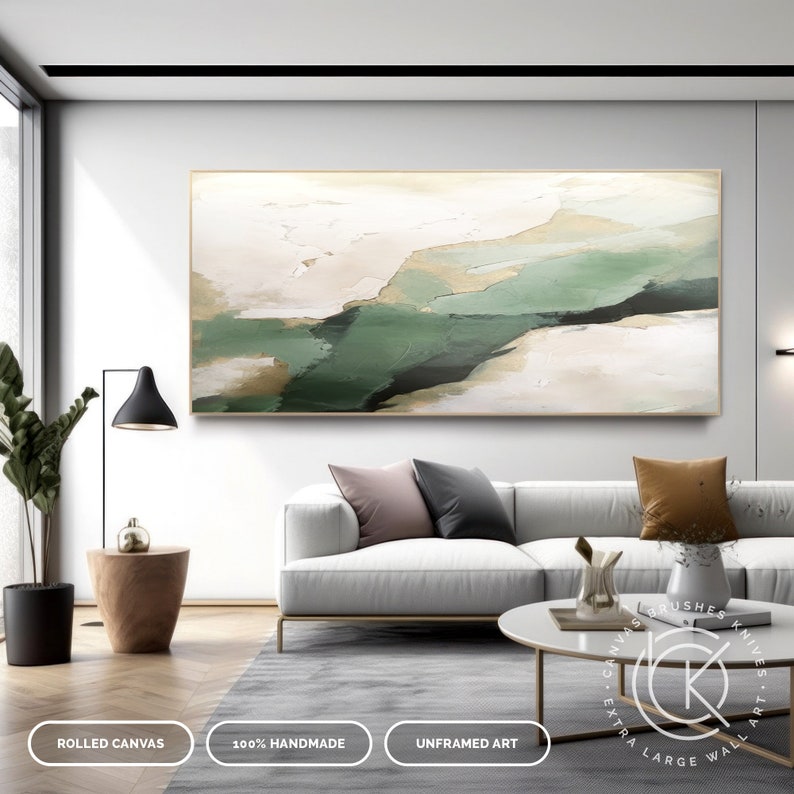 Modern Green Waves Canvas Wall Art, Contemporary Minimal Artwork On Canvas, Luxury Living Room Art, Master Bedroom Wall Deco, Custom Artwork image 8