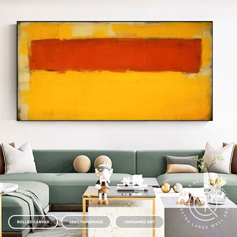 Yellow & Orange Color Block Abstract Artwork On Canvas, Hand-Painted Canvas Painting For Modern Decor, Extra Large Minimalist Wall Art imagem 5