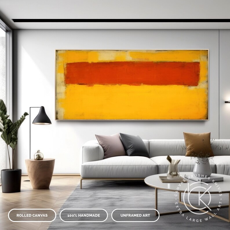 Yellow & Orange Color Block Abstract Artwork On Canvas, Hand-Painted Canvas Painting For Modern Decor, Extra Large Minimalist Wall Art imagem 9