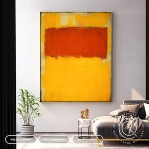 Yellow & Orange Color Block Abstract Artwork On Canvas, Hand-Painted Canvas Painting For Modern Decor, Extra Large Minimalist Wall Art imagem 3