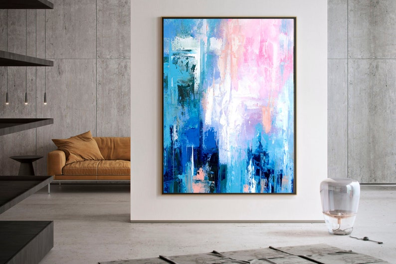 Buy Pink Blue Extra Large Wall Art Abstract Painting on Canvas Online