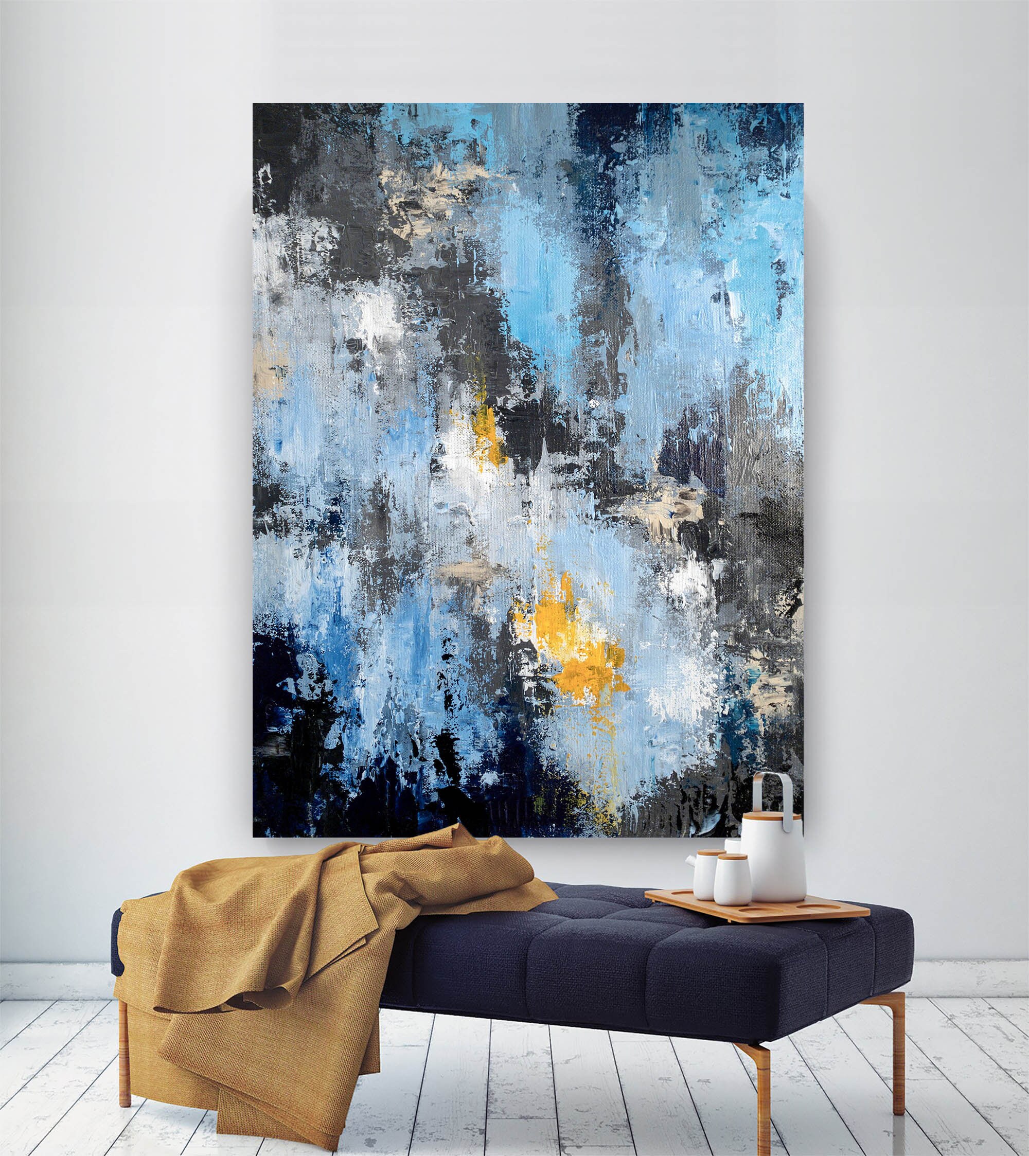 Acrylic Painting blue painting acrylic painting living room art large blue abstract art,original