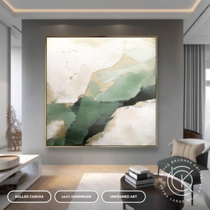 Modern Green Waves Canvas Wall Art, Contemporary Minimal Artwork On Canvas, Luxury Living Room Art, Master Bedroom Wall Deco, Custom Artwork image 9