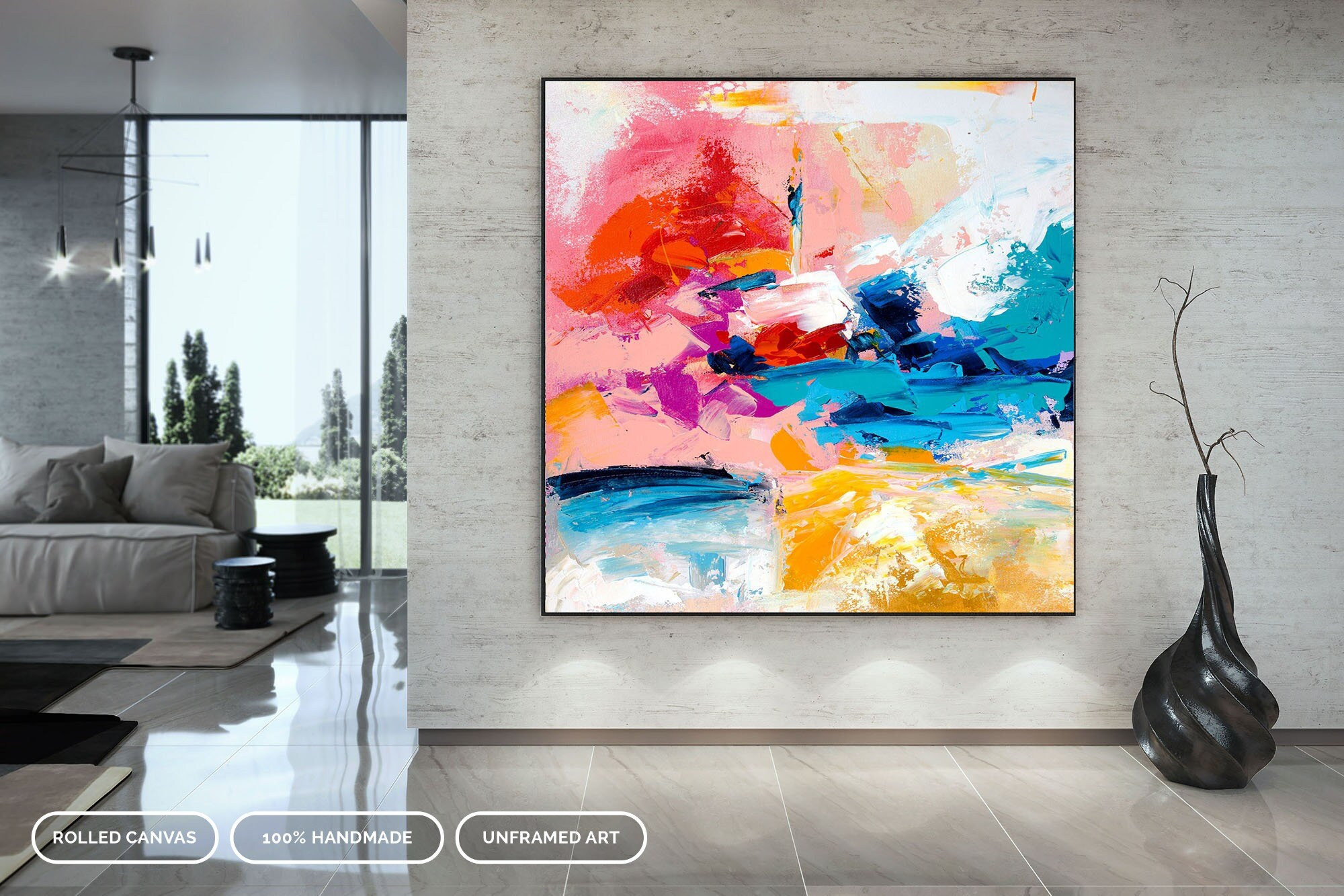 Sale Square Canvas Painting Large 36x36 Abstract Minimalist Modern  Original Contemporary Artwork Commission ArtbyDinaD Home Decor