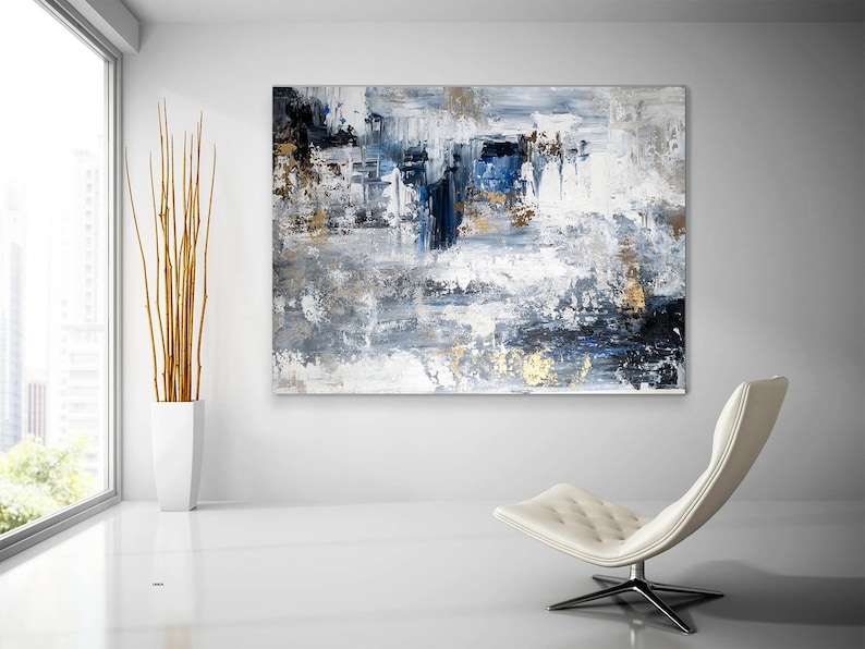 Extra Large Wall Art-Original Abstract PaintingBlue Grey image 5