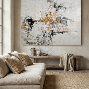 Textured Off-White Minimalist Abstract Canvas Painting - Original Impasto Wall Art for Living Room Bedroom, Wabi Sabi Palette Knife Decor