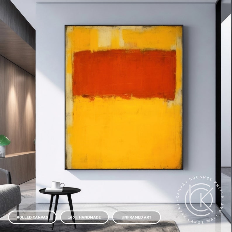 Yellow & Orange Color Block Abstract Artwork On Canvas, Hand-Painted Canvas Painting For Modern Decor, Extra Large Minimalist Wall Art imagem 8