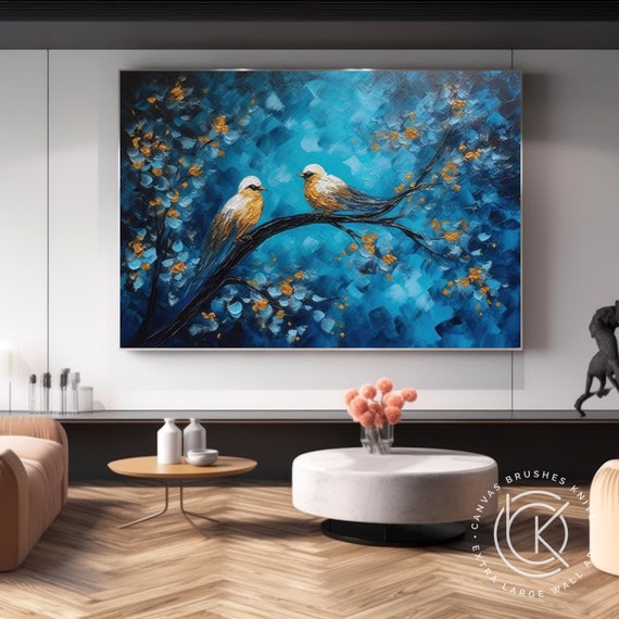 Modern Acrylic Painting, Abstract Landscape Painting, Love Birds Painting,  Bedroom Canvas Painting, Acrylic Landscape Painting, C