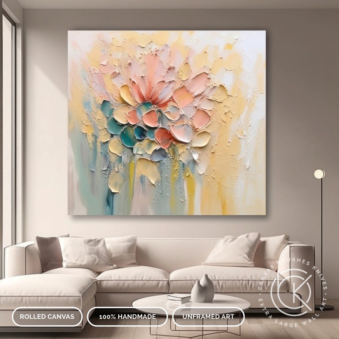 Original Textured Flower Painting for Dining Room, Modern Spring Floral