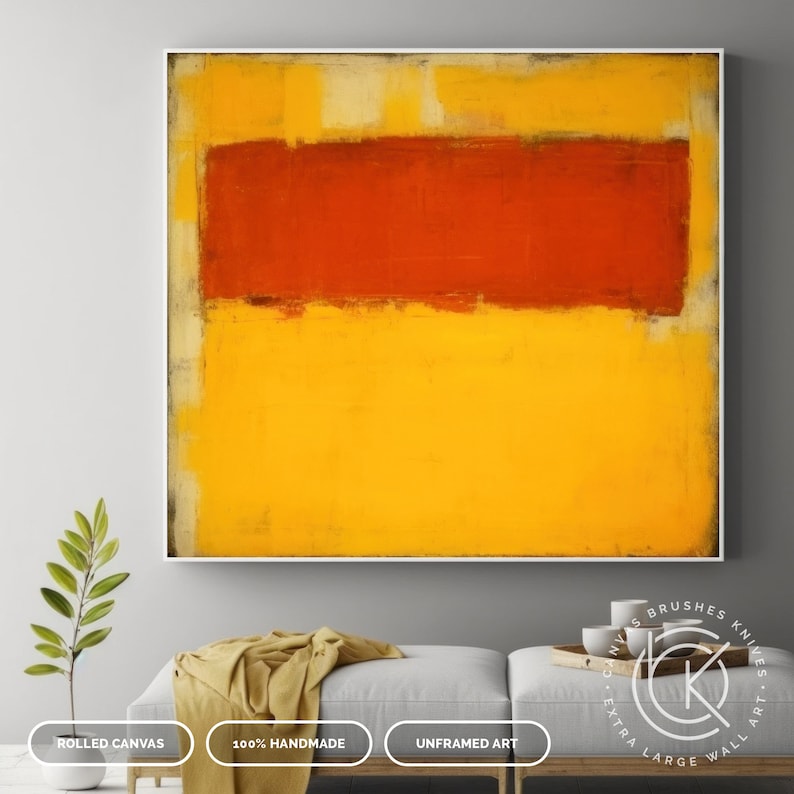 Yellow & Orange Color Block Abstract Artwork On Canvas, Hand-Painted Canvas Painting For Modern Decor, Extra Large Minimalist Wall Art imagem 10