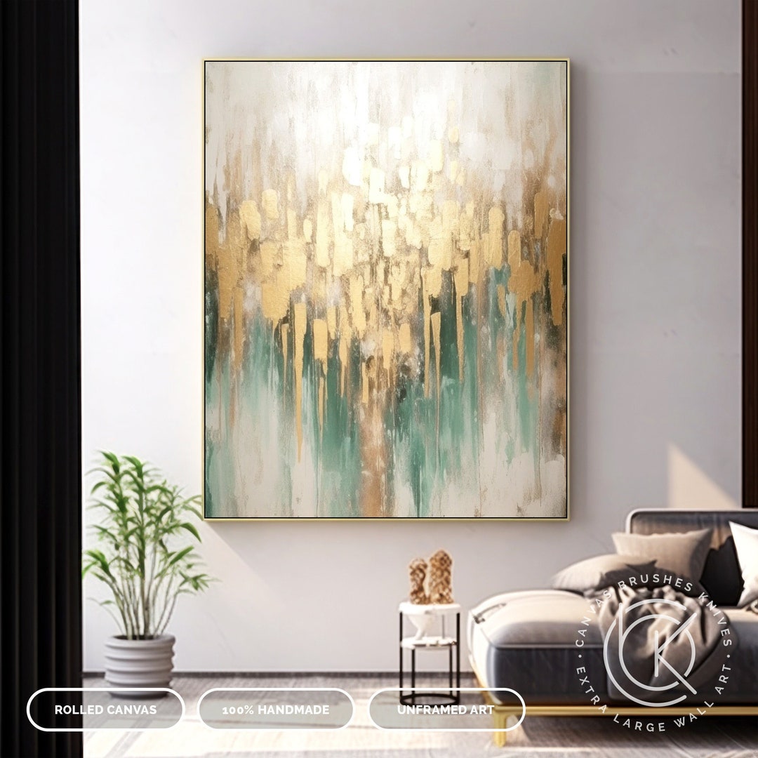 Original Handmade Palette Knife Wall Art Fancy Golden Leaf Etsy