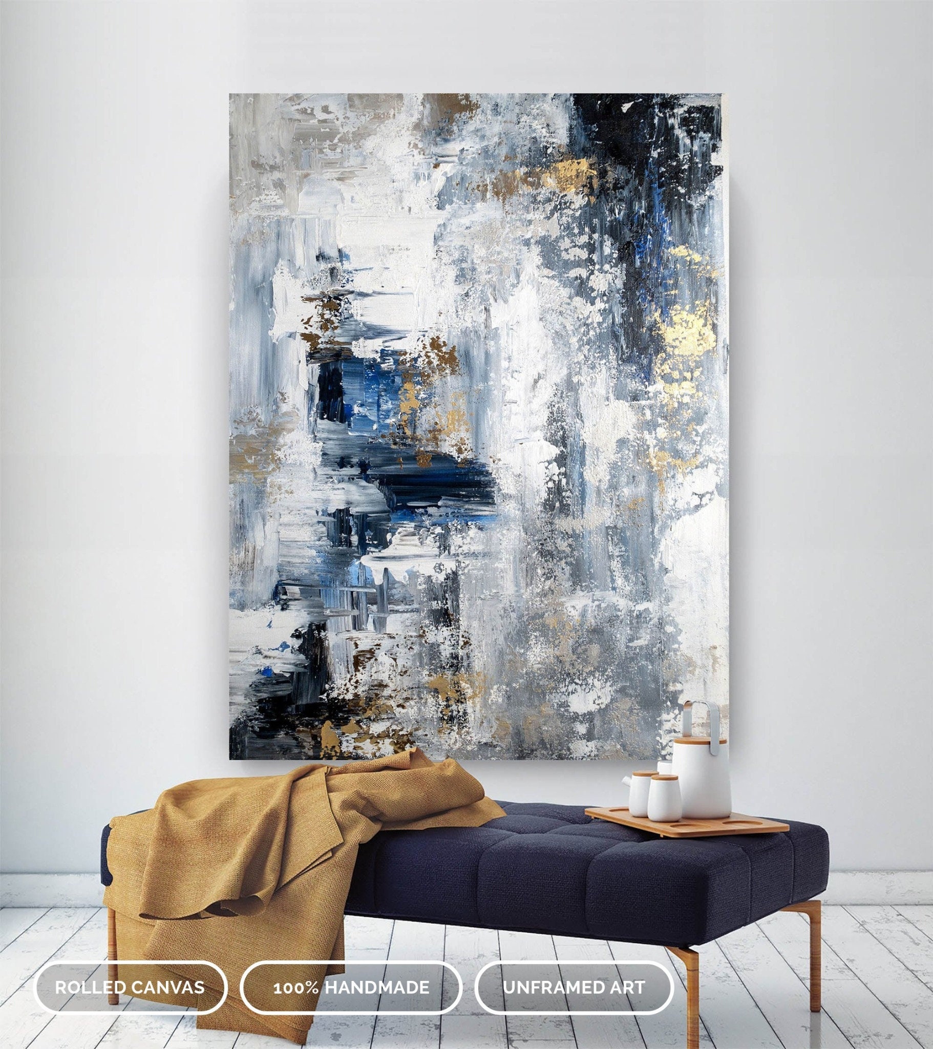 Extra Large Wall Art-original Abstract Paintingblue Grey pic