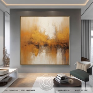 Extra Large Golden Bronze Abstract Wall Art, Oversized Luxury Mustard Brown Decor Gift, Original Handmade Acrylic Canvas Art For Home Decor image 10