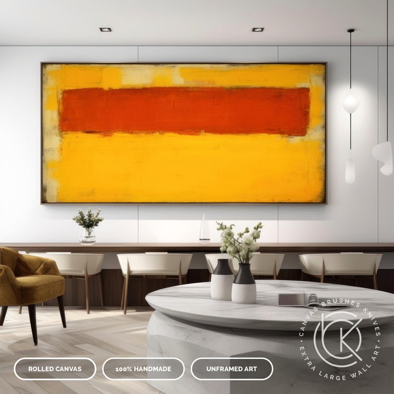 Yellow & Orange Color Block Abstract Artwork On Canvas, Hand-Painted Canvas Painting For Modern Decor, Extra Large Minimalist Wall Art imagem 7