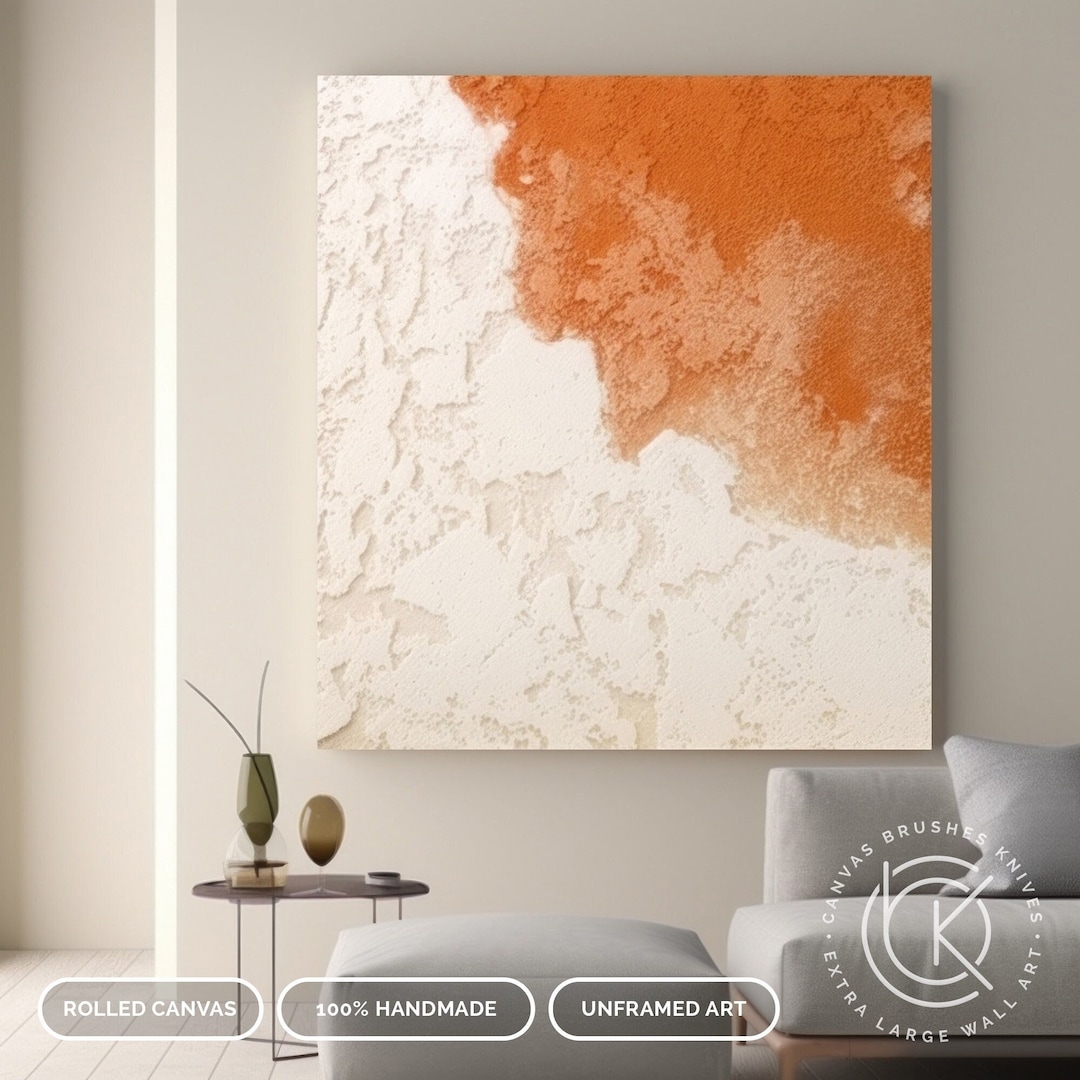 Handmade Beige Texture Wall Art, Orange Beach Abstract Painting on