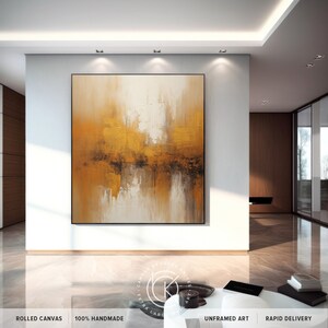 Extra Large Golden Bronze Abstract Wall Art, Oversized Luxury Mustard Brown Decor Gift, Original Handmade Acrylic Canvas Art For Home Decor image 4