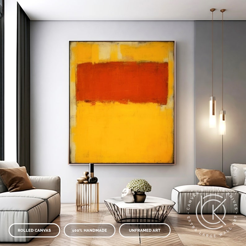 Yellow & Orange Color Block Abstract Artwork On Canvas, Hand-Painted Canvas Painting For Modern Decor, Extra Large Minimalist Wall Art imagem 4