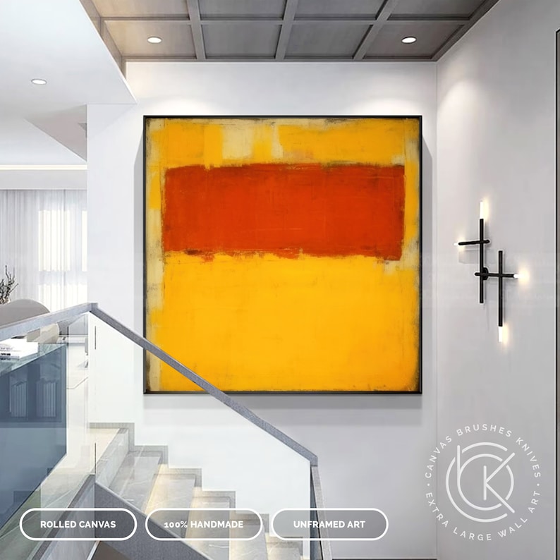 Yellow & Orange Color Block Abstract Artwork On Canvas, Hand-Painted Canvas Painting For Modern Decor, Extra Large Minimalist Wall Art imagem 2