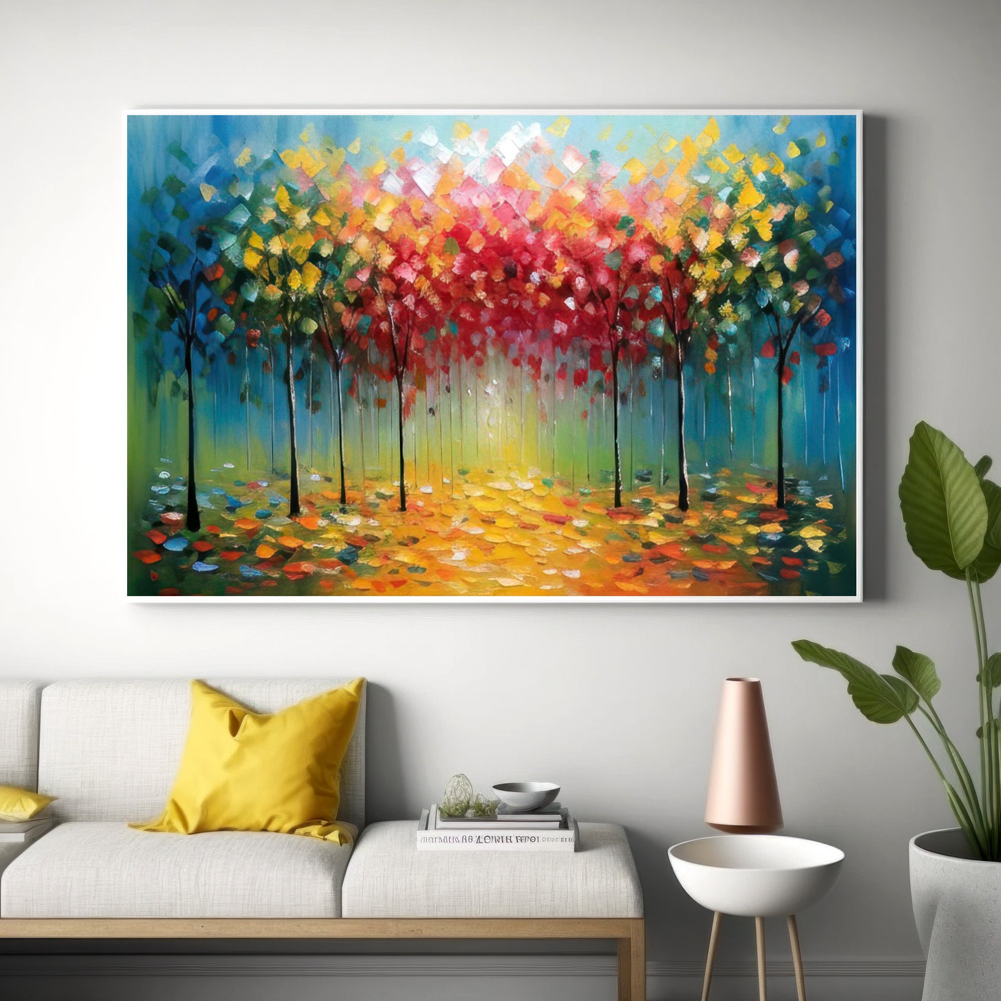 Modern Art Tree Painting Acrylic Painting On Canvas, Unique Rainbow Colors  Wall Art For Living Room Office Perfect Gifts - Yahoo Shopping
