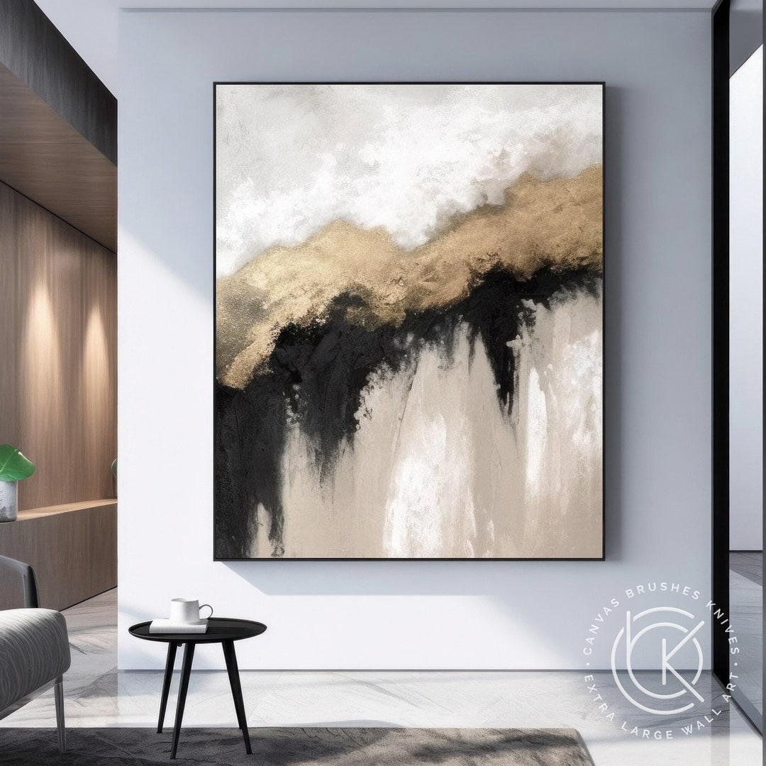 View of Earthy Tone Abstract Painting, Brown Textured Canvas Art, Large Wall ...