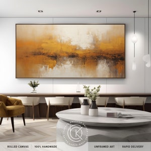 Extra Large Golden Bronze Abstract Wall Art, Oversized Luxury Mustard Brown Decor Gift, Original Handmade Acrylic Canvas Art For Home Decor image 3
