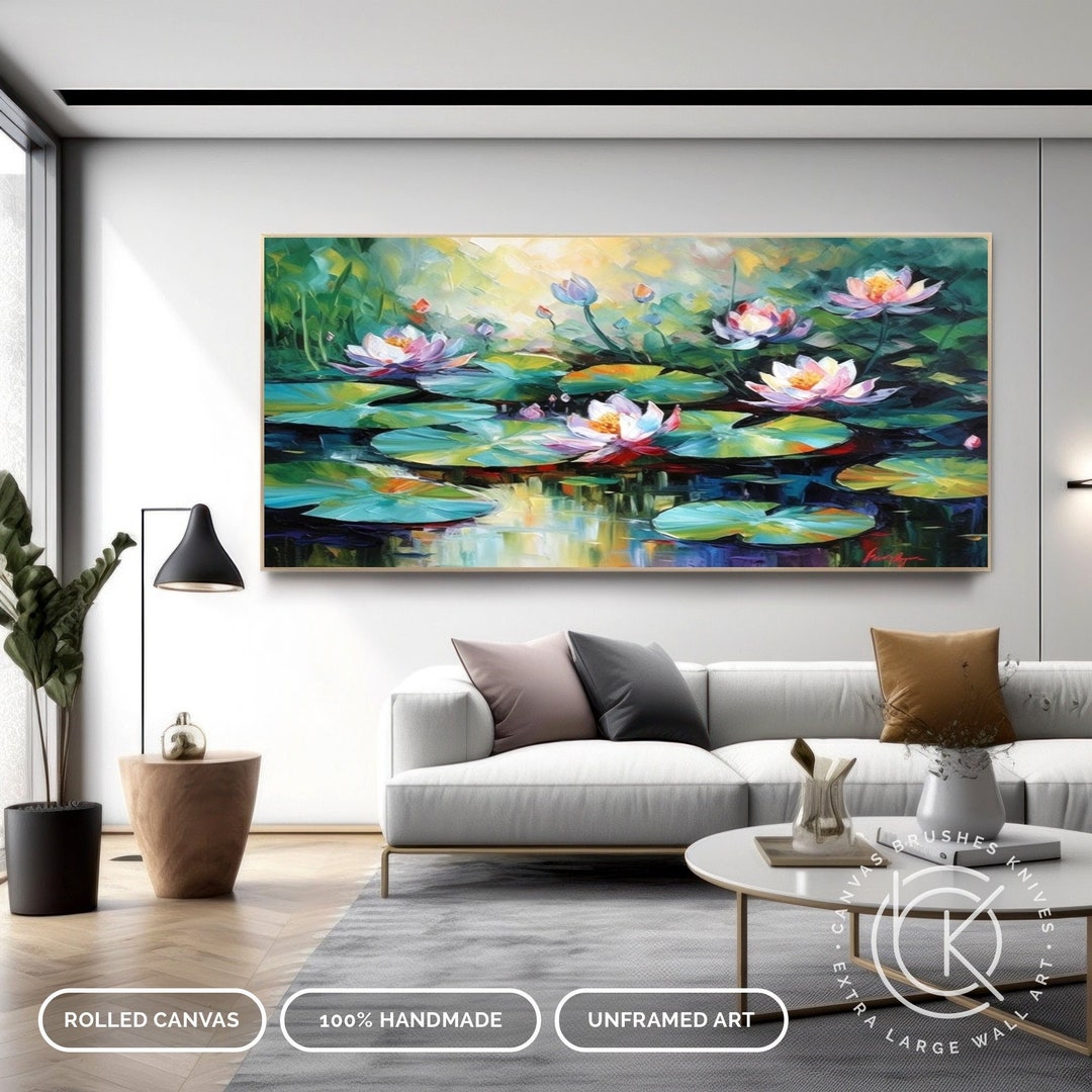 Original Blossom Lotus Flower Oil Paintin on Canvas, Large Abstract ...