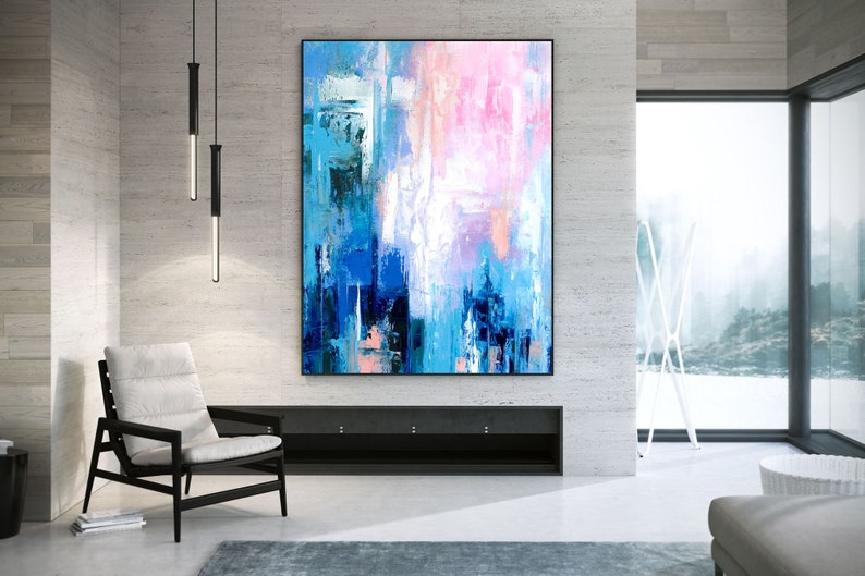 Buy Pink Blue Extra Large Wall Art Abstract Painting on Canvas Online