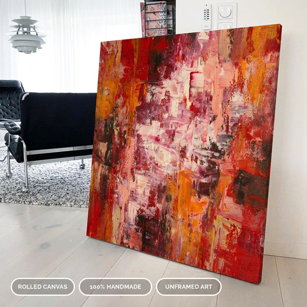 Large Red Canvas Wall Art, Unique Wall Art for Living Room, Abstract Oil Painting, Orange and Black Large Room Painting, Large Wall NW0067