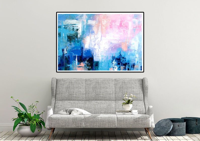 Buy Pink Blue Extra Large Wall Art Abstract Painting on Canvas Online