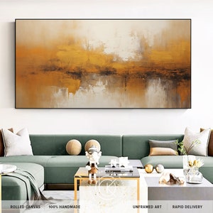 Extra Large Golden Bronze Abstract Wall Art, Oversized Luxury Mustard Brown Decor Gift, Original Handmade Acrylic Canvas Art For Home Decor image 5
