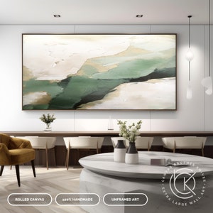 Modern Green Waves Canvas Wall Art, Contemporary Minimal Artwork On Canvas, Luxury Living Room Art, Master Bedroom Wall Deco, Custom Artwork image 6