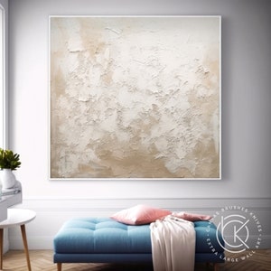 Beige & White Abstract Painting on Canvas, Minimalist White Canvas Wall ...