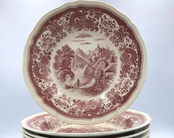 Villeroy & Boch Soup Plates  | Villeroy and Boch Vintage Red Deep Plates | Red Burgenland | Bone China Porcelain Dish | Vintage Pattern