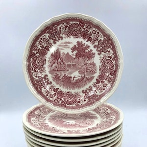Villeroy & Boch Dinner Plates Villeroy and Boch Vintage Plate Dinner Plates Set Red Burgenland Bone China Porcelain Vintage image 1