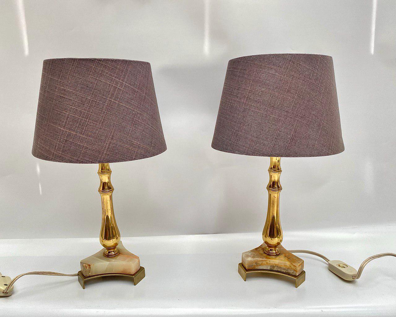 ヴィンテージ オニキス＆金箔テーブルランプ ペア - 1970年代ベルギー