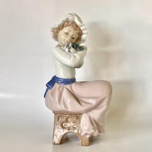 Lladro NAO "Big Hug" Girl & Puppy Figurine Vintage 1987 Porcelain Vintage Lladro NAO Figurine Girl with Puppy Hand-Painted Porcelain Girl