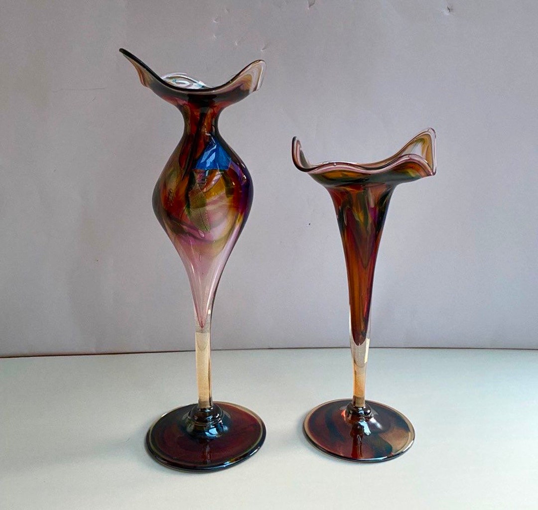 Une paire de vases en verre de Murano Vases conçus en rouge Etsy France