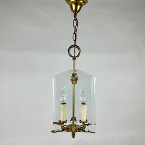 Vintage Bronze & Glass Lantern Chandelier Antique Style Pendant Light Entryway Lighting Bronze Pendant Hanging Lantern Lamp Ceiling Fixture