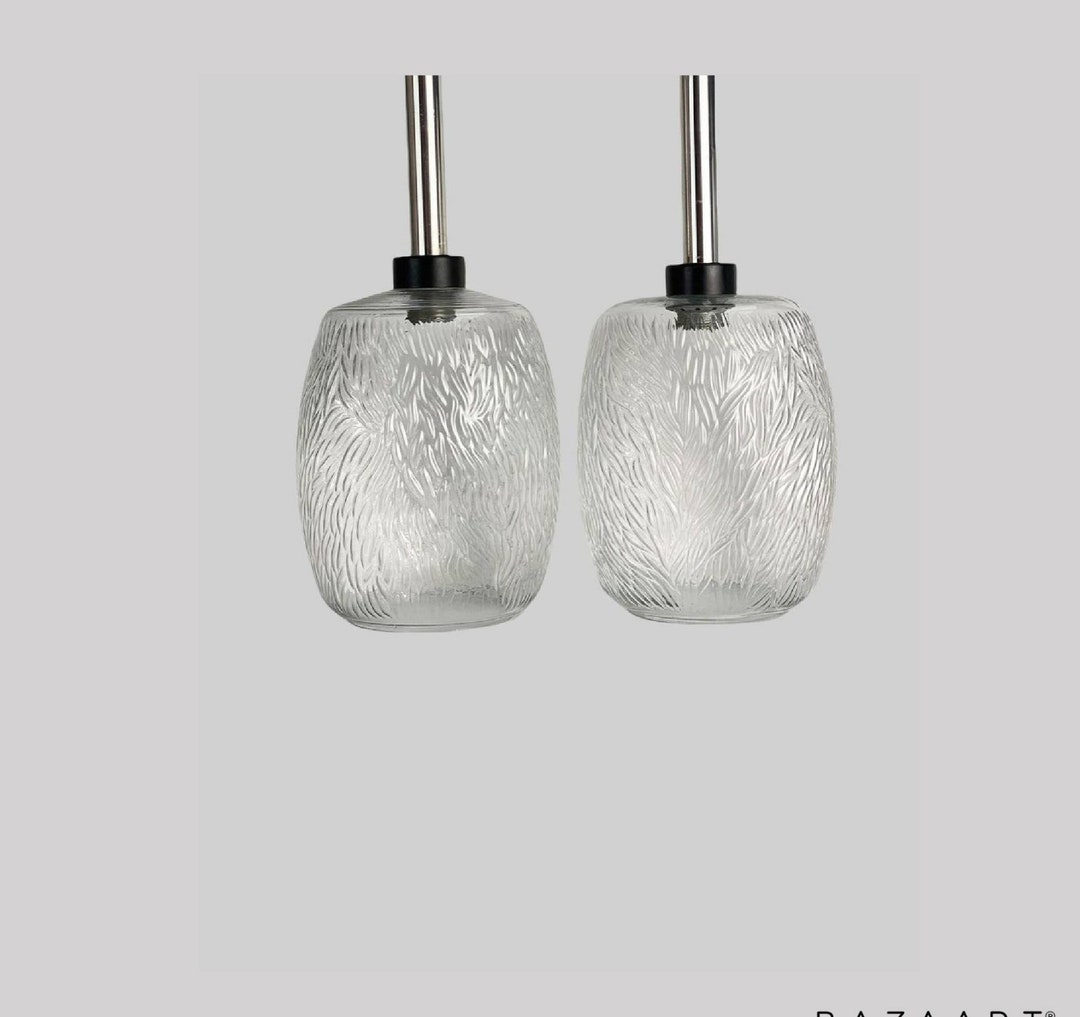 Vintage Embossed Glass Pendant Lamps: German Chrome Lighting, Set of 2 ...