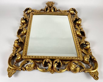 Vintage Louis XV Style Wall Mirror In Carved Wooden Frame | Rectangular Mirror In Carved Golden Frame | Large Giltwood Mirror Baroque Style