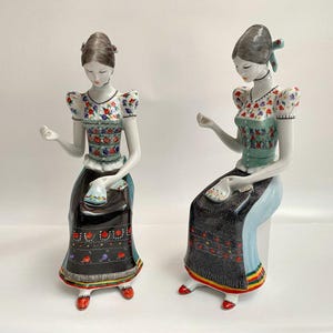 Vintage Hollohaza Porcelain &quot;Embroiderer&quot; Figurine, Hungary, 1970s-80s Hand-Painted Hollohaza Figurine Hungarian Porcelain Collectible