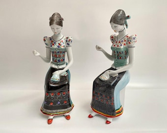 Vintage Hollohaza Porcelain Embroiderer Figurine - Hand-Painted Hungarian Collectible