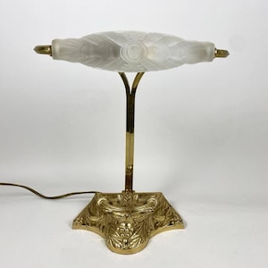 Table Lamp Antique Art Deco Gilt Bronze and Frosted Glass Table Lamp French Lighting Table Lamp Art Deco Desk Banker Lamp 1920s